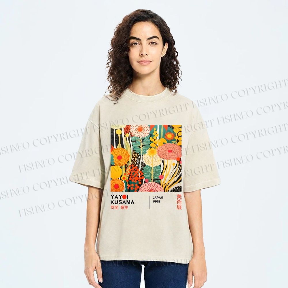 Unisex Yayoi Kusama Flower Printed Washed Tee