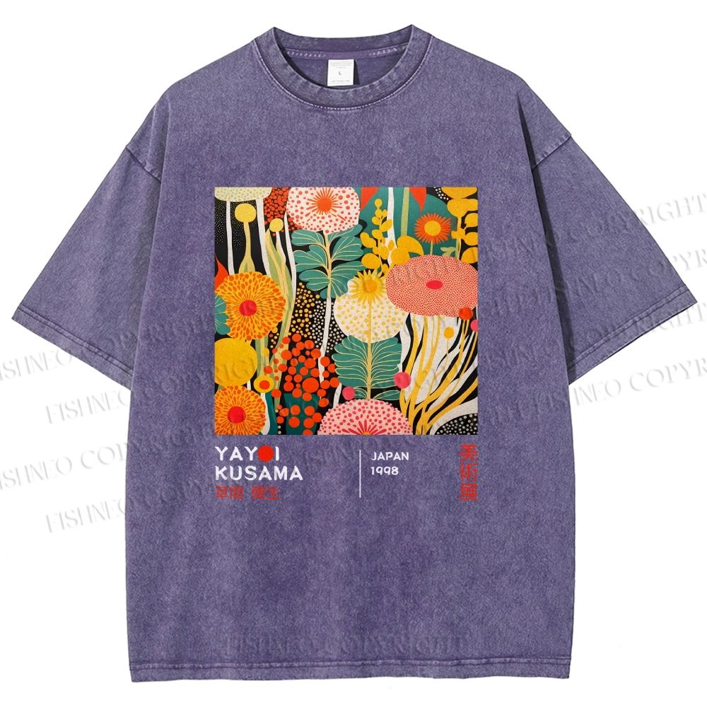 Unisex Yayoi Kusama Flower Printed Washed Tee