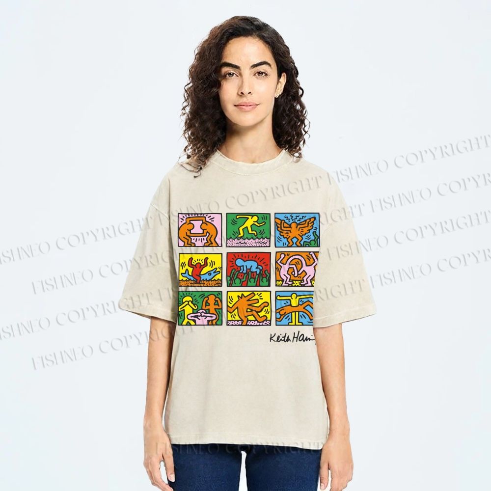 Unisex Keith Haring Pop Shop Printed Washed Tee