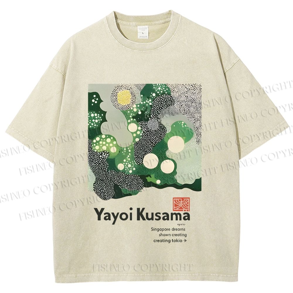Unisex Yayoi Kusama Polka Dots Printed Washed Tee