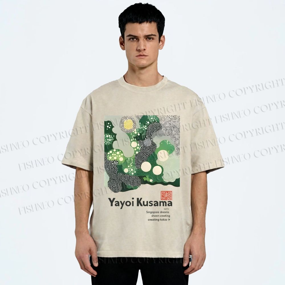 Unisex Yayoi Kusama Polka Dots Printed Washed Tee
