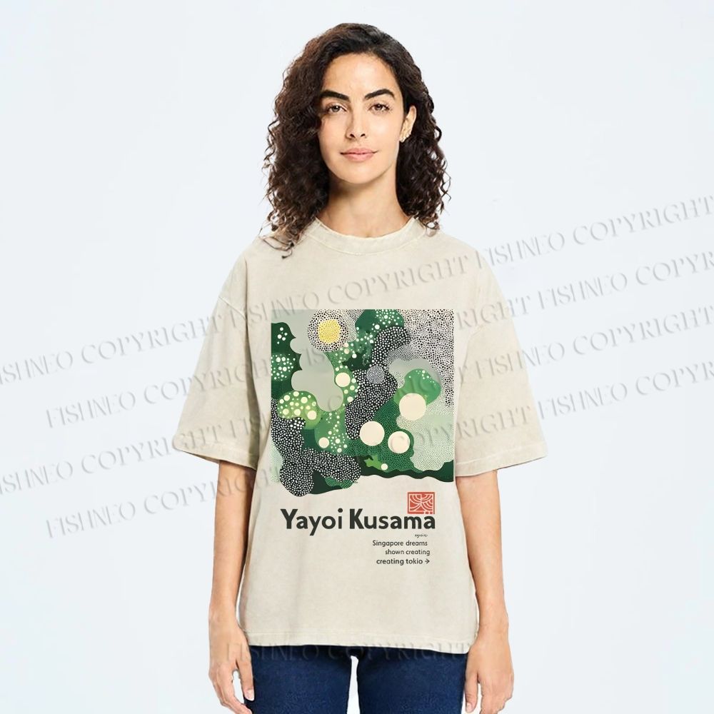 Unisex Yayoi Kusama Polka Dots Printed Washed Tee