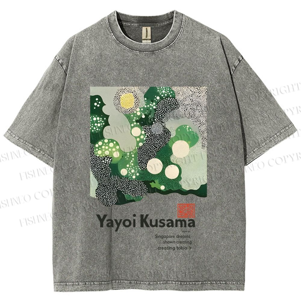 Unisex Yayoi Kusama Polka Dots Printed Washed Tee
