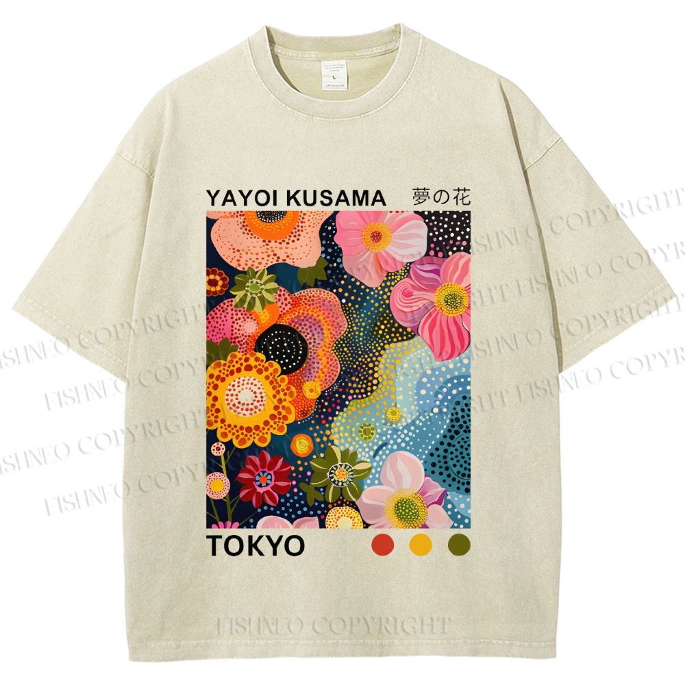 Unisex Yayoi Kusama Flower Near Pool Printed Washed Tee