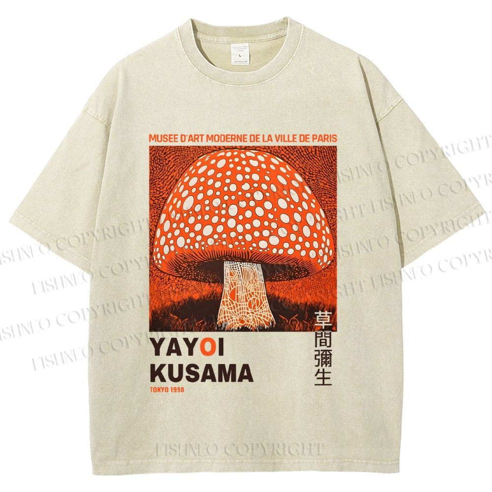 Unisex Yayoi Kusama Giant Mushroom Printed Washed Tee