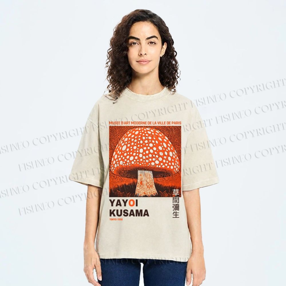 Unisex Yayoi Kusama Giant Mushroom Printed Washed Tee