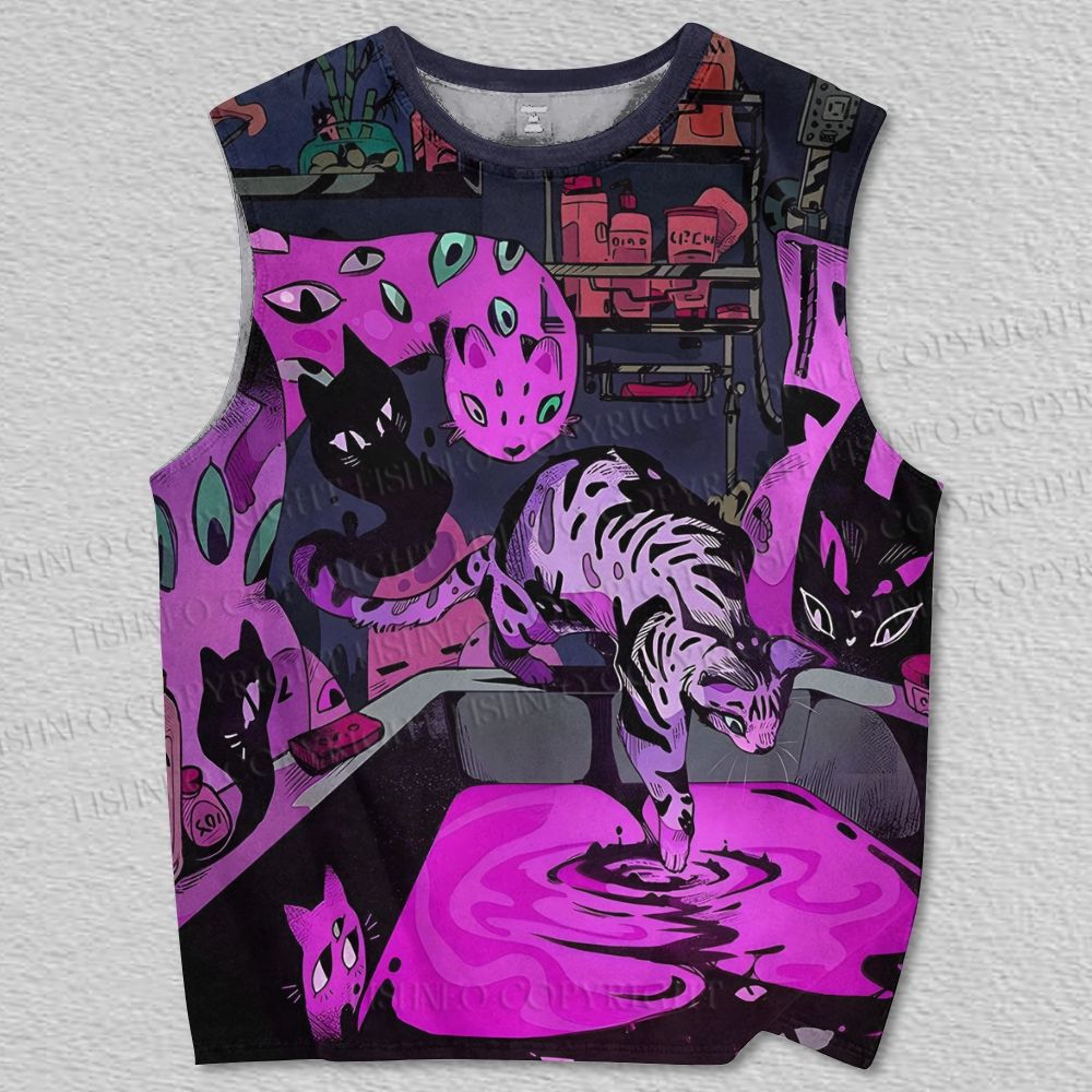 Unisex Psychedelic Purple Cat Lab Printed Tank Top