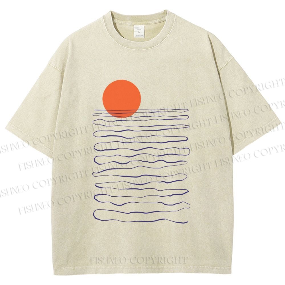Unisex Sea Wave Sunset Printed Washed Tee