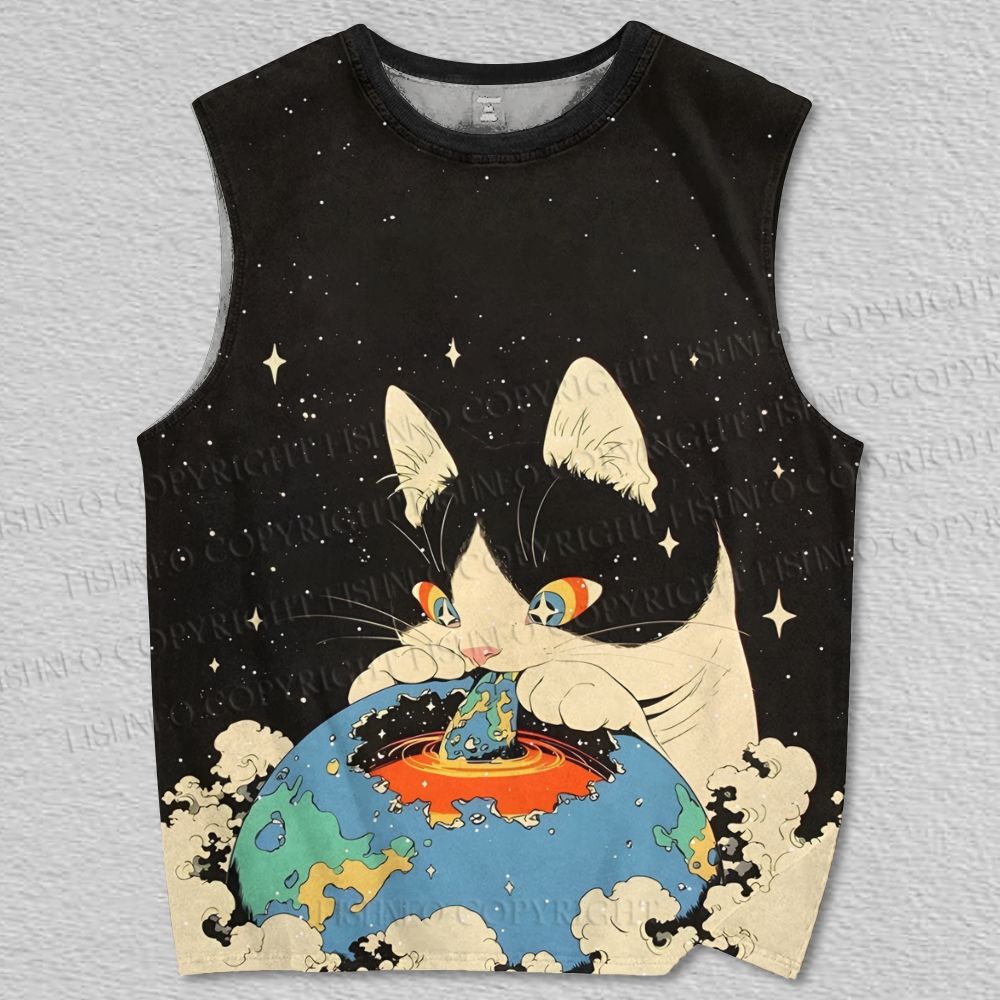 Unisex Space Kitty Printed Tank Top