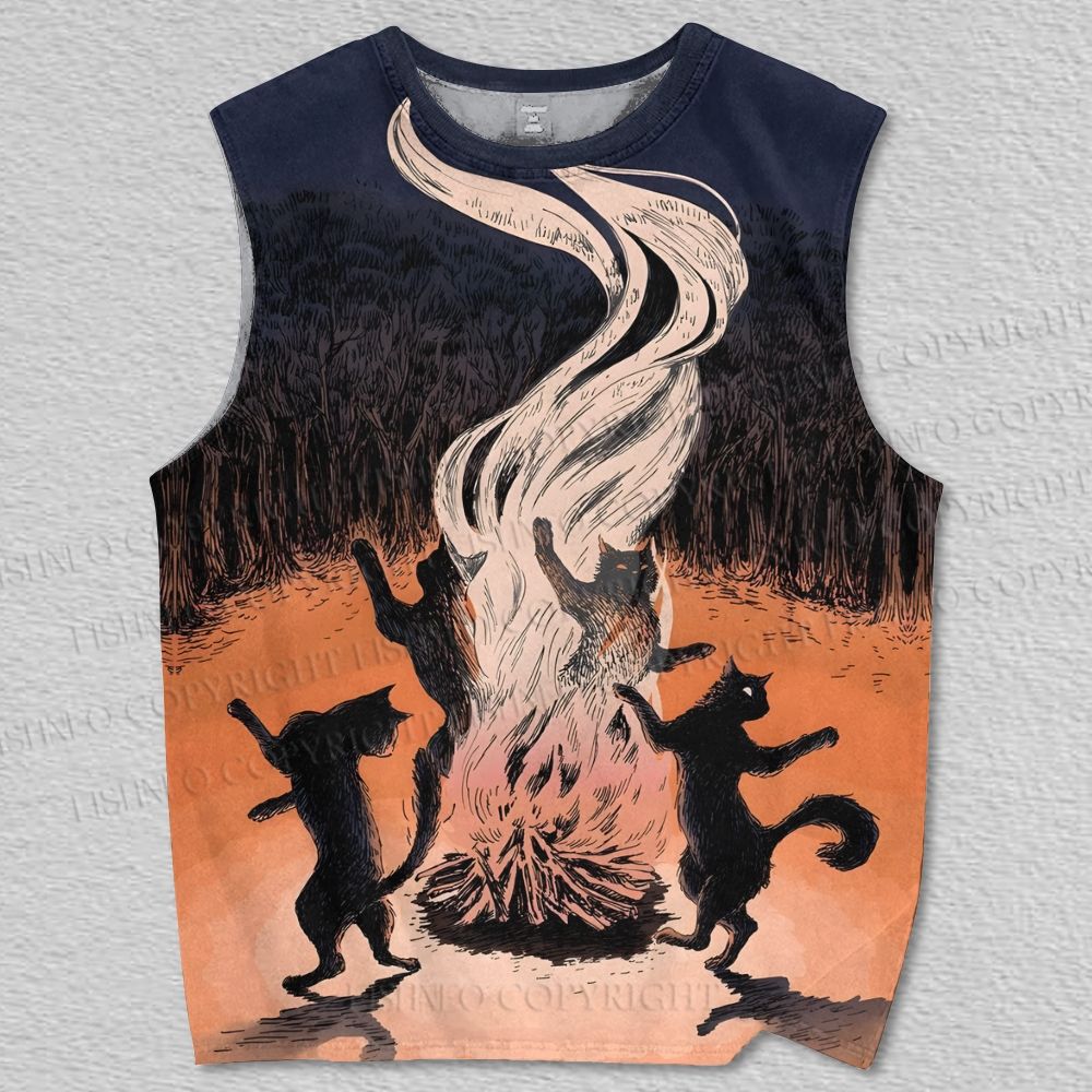 Unisex Witchy Forest Cat Ritual Printed Tank Top
