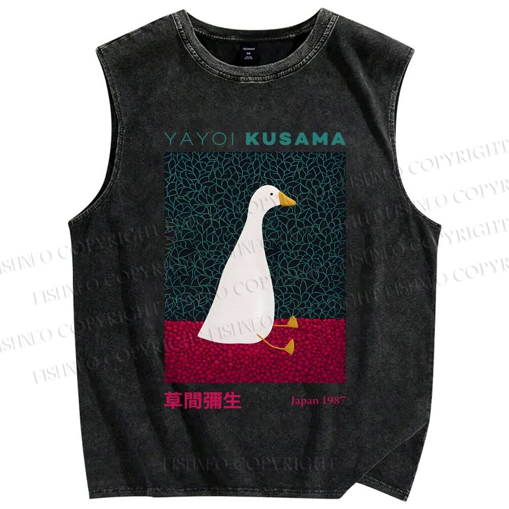 Unisex Yayoi Kusama Animal Art Vintage Printed Washed Tank Top