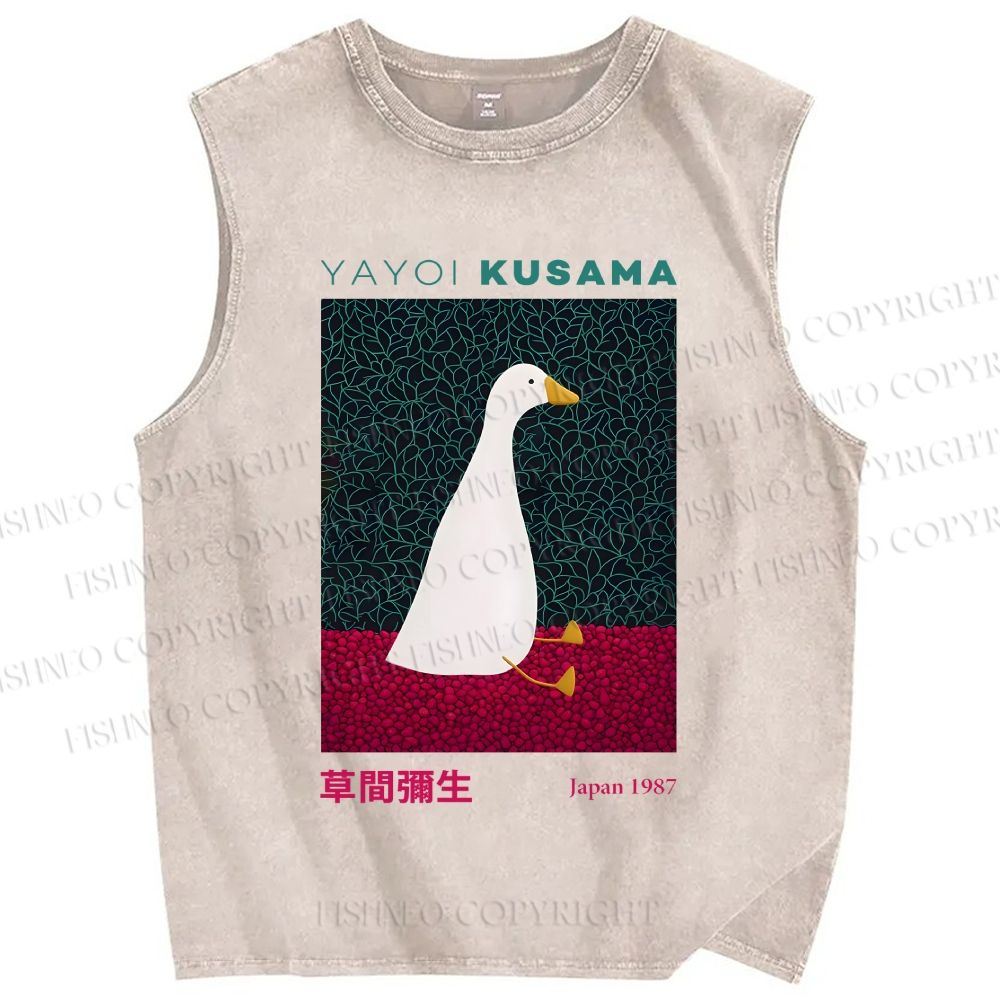 Unisex Yayoi Kusama Animal Art Vintage Printed Washed Tank Top