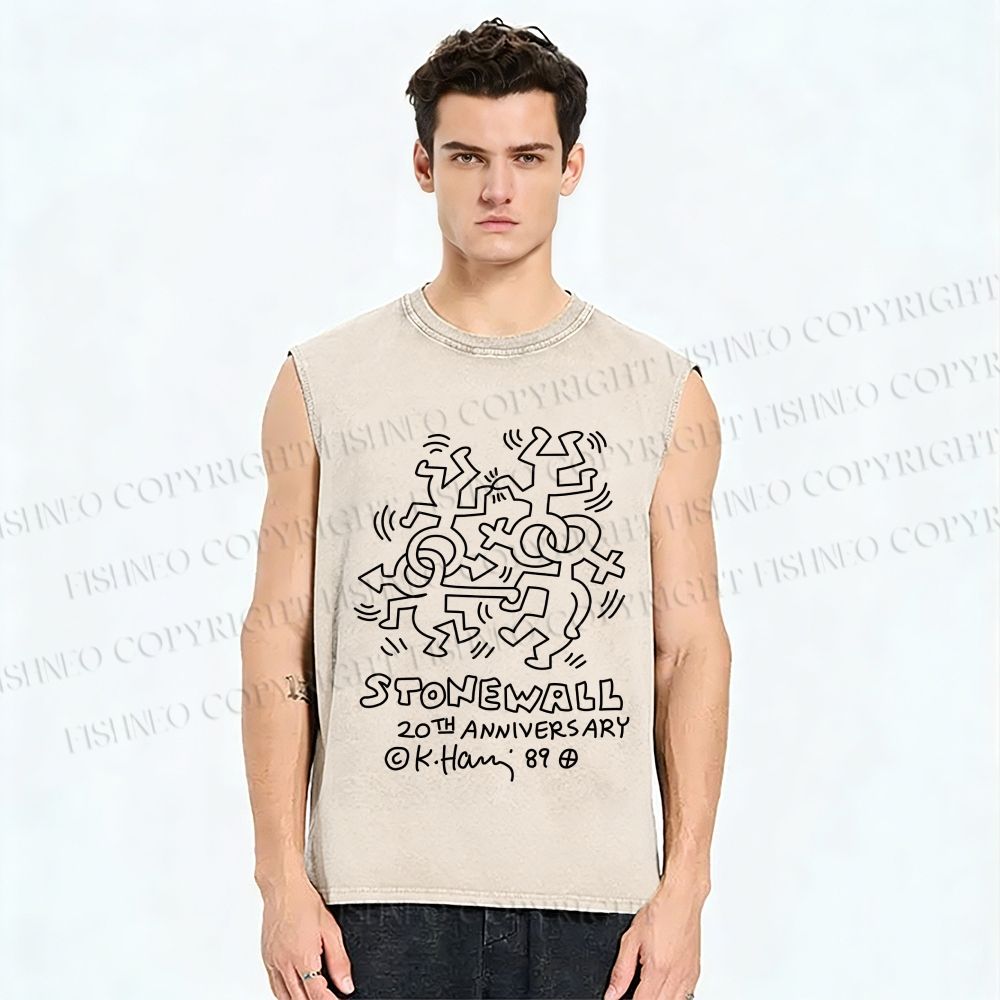 Unisex Keith Haring Stonewall Riots Printed Washed Tank Top