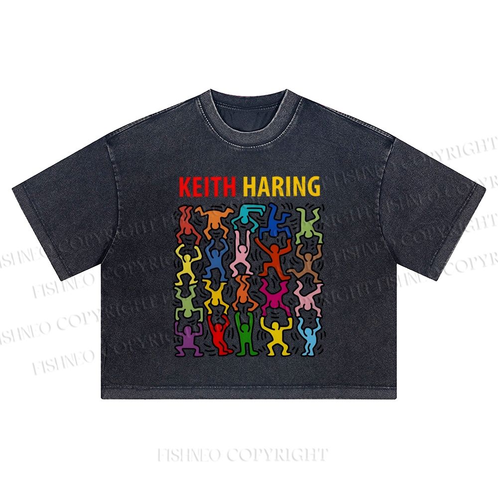 Keith Haring Acrobats Washed Cropped T-Shirt