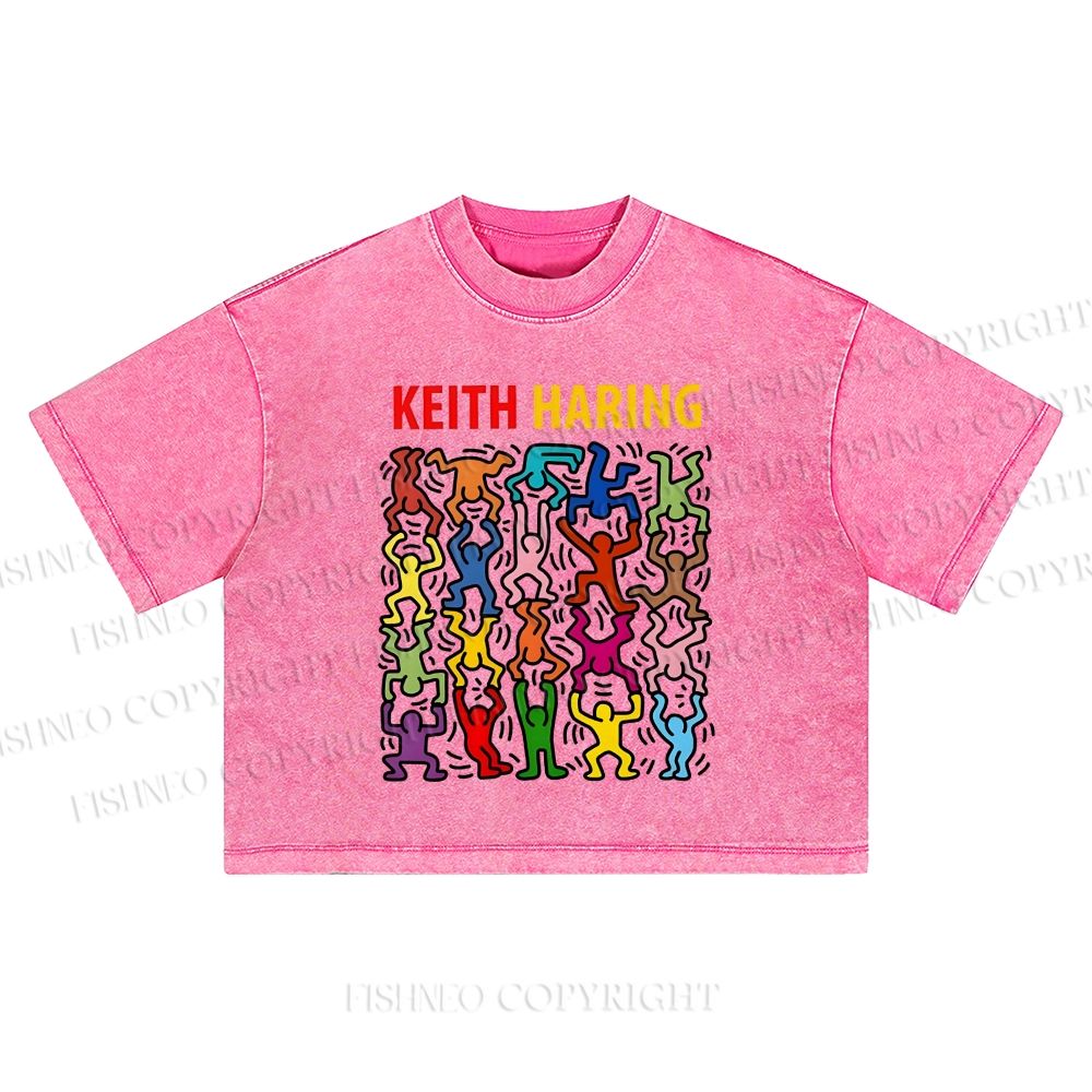 Keith Haring Acrobats Washed Cropped T-Shirt