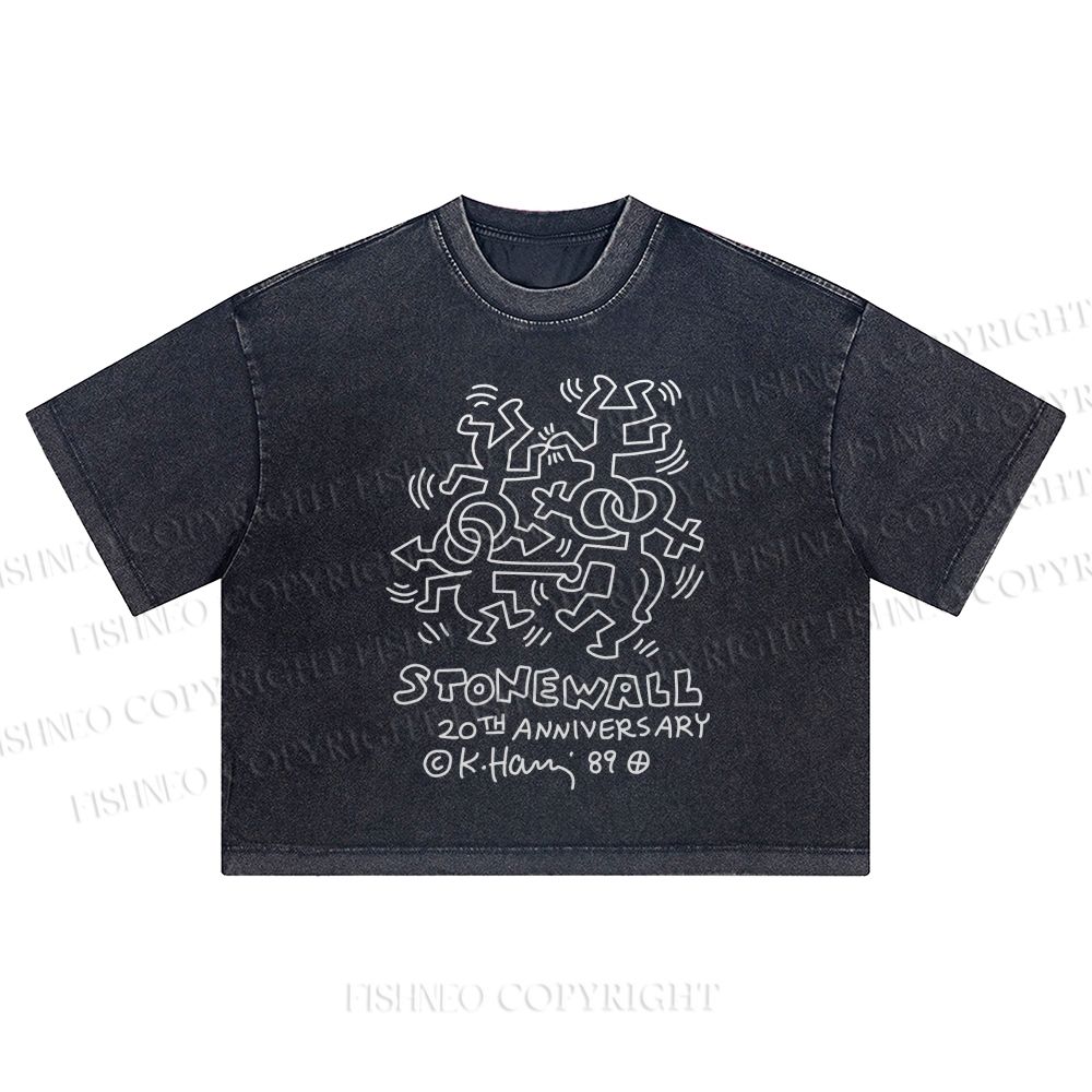 Keith Haring Stonewall Riots Washed Cropped T-Shirt
