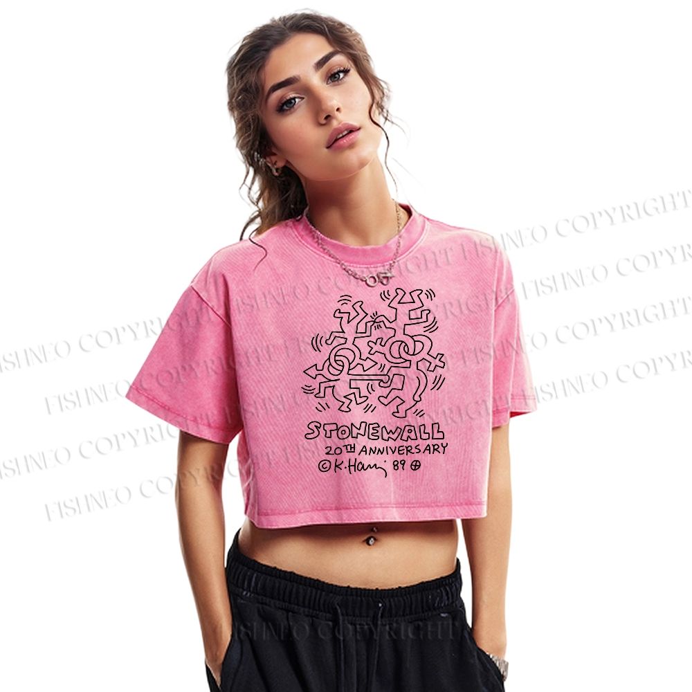 Keith Haring Stonewall Riots Washed Cropped T-Shirt