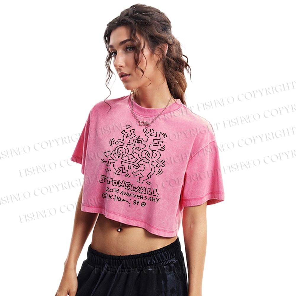 Keith Haring Stonewall Riots Washed Cropped T-Shirt