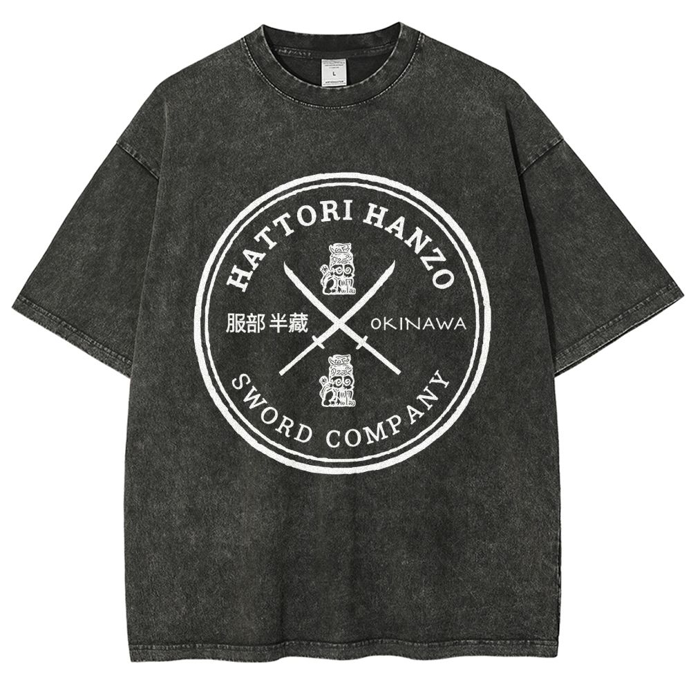 Hattori Hanzo Komainu Okinawa Sword Company Vintage Wash Japanese Design T-Shirt