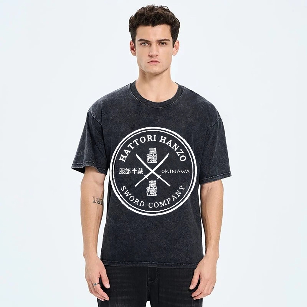 Hattori Hanzo Komainu Okinawa Sword Company Vintage Wash Japanese Design T-Shirt