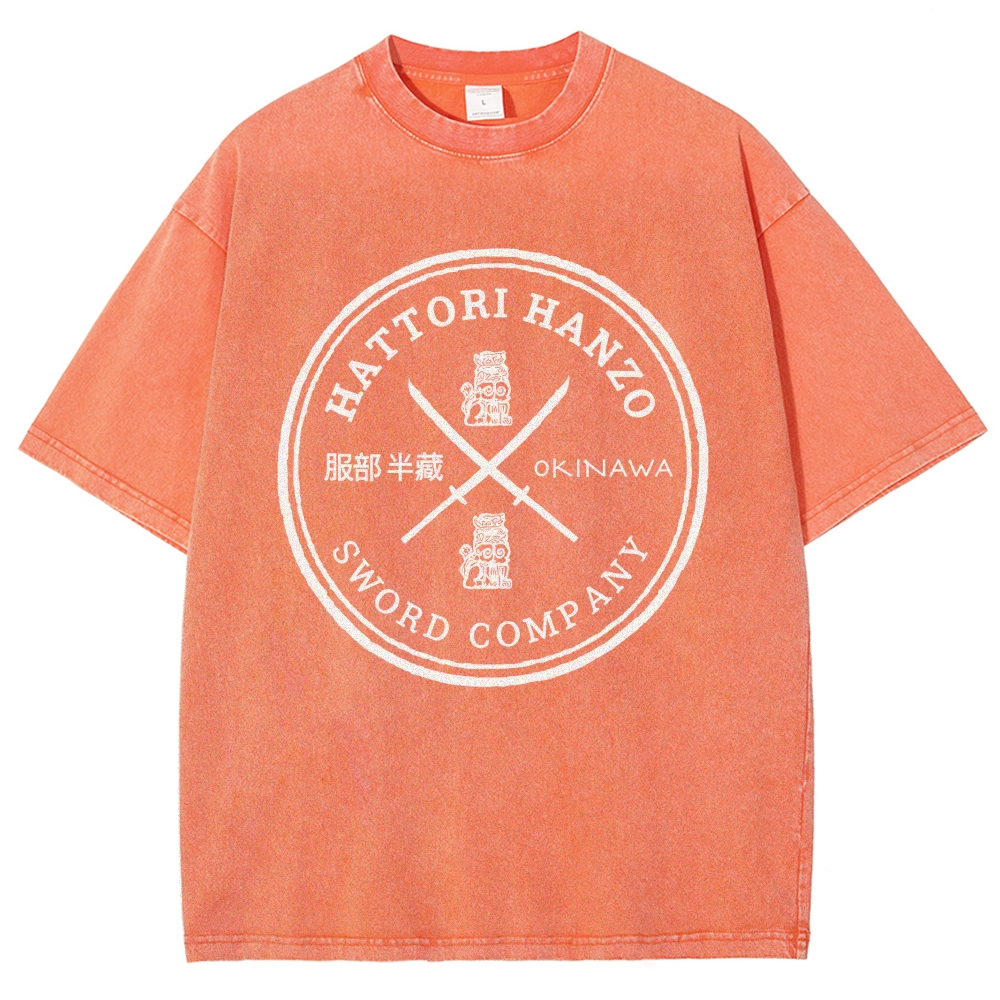 Hattori Hanzo Komainu Okinawa Sword Company Vintage Wash Japanese Design T-Shirt