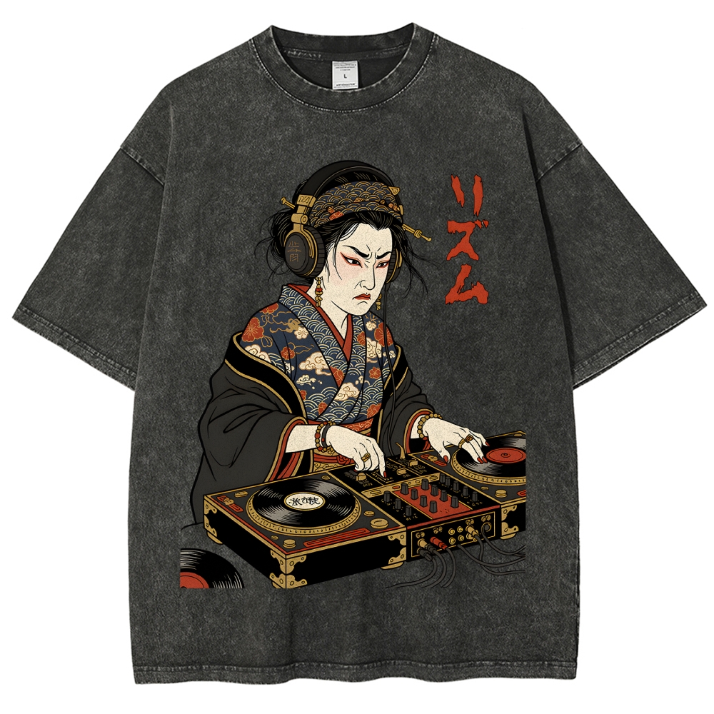 Unisex Geisha DJ Rhythm Printed Washed Tee