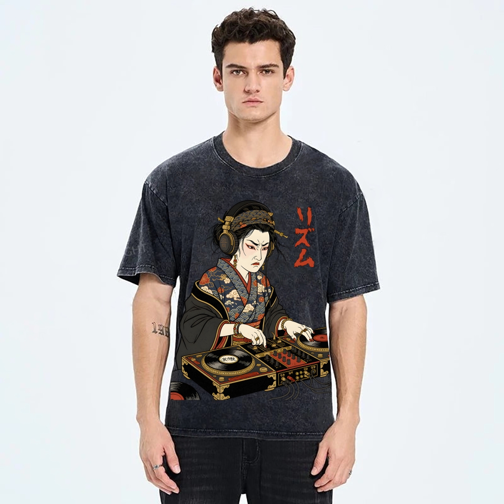 Unisex Geisha DJ Rhythm Printed Washed Tee