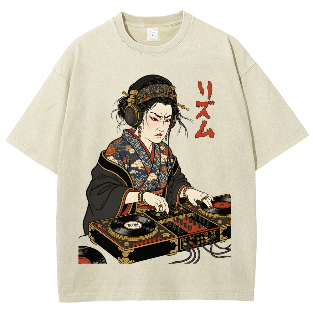 Unisex Geisha DJ Rhythm Printed Washed Tee