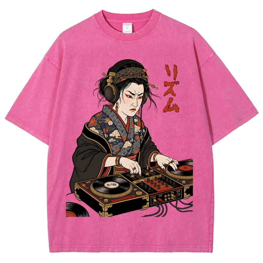 Unisex Geisha DJ Rhythm Printed Washed Tee