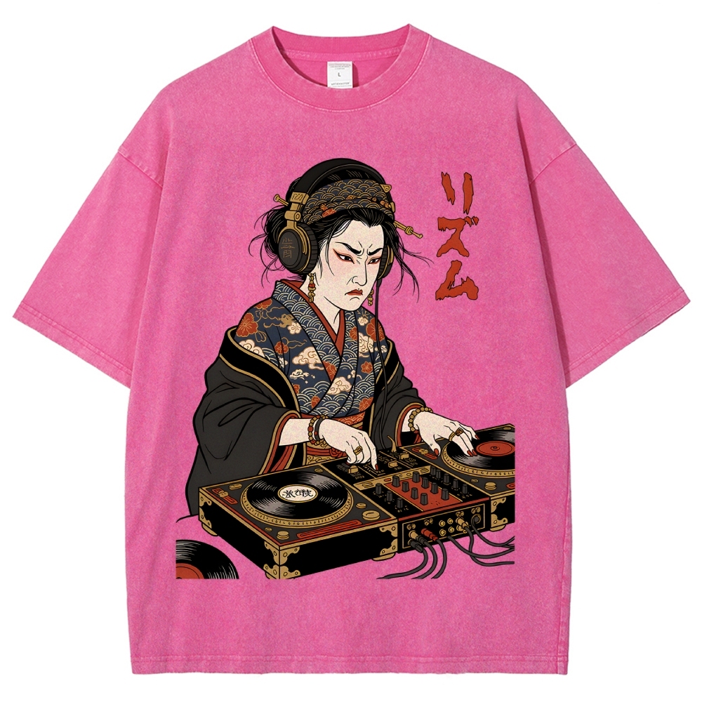 Unisex Geisha DJ Rhythm Printed Washed Tee