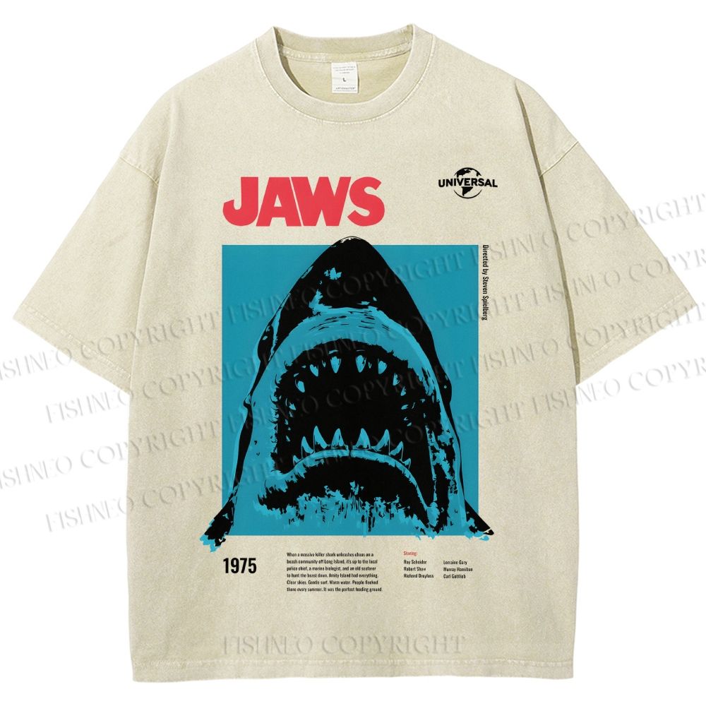 Unisex Shark Jaws Printed Washed Tee