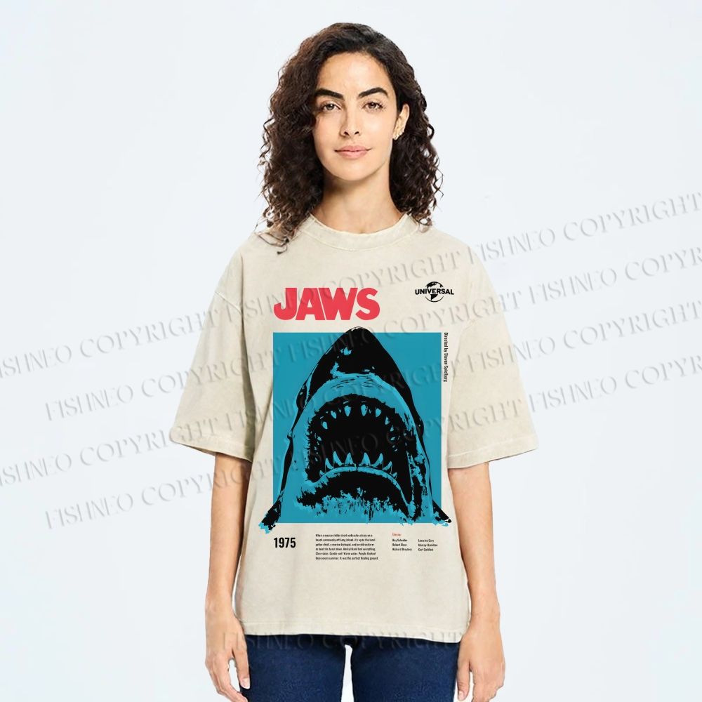 Unisex Shark Jaws Printed Washed Tee