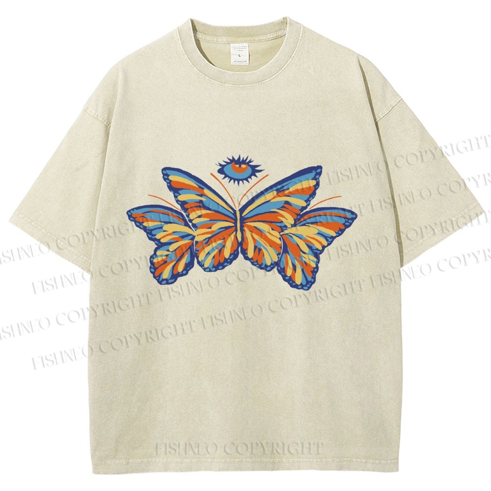 Unisex All-Seeing Eye Butterfly Printed Washed Tee