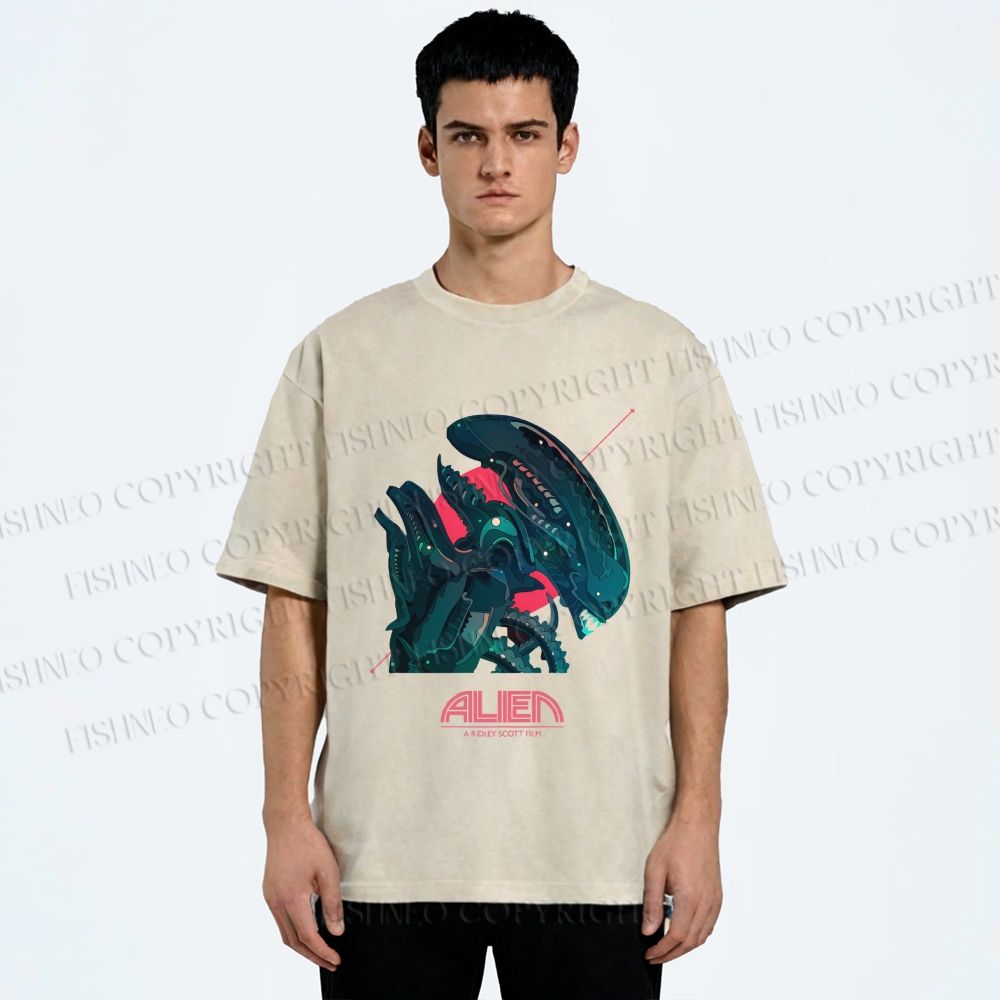 Unisex Alien Printed Washed Tee