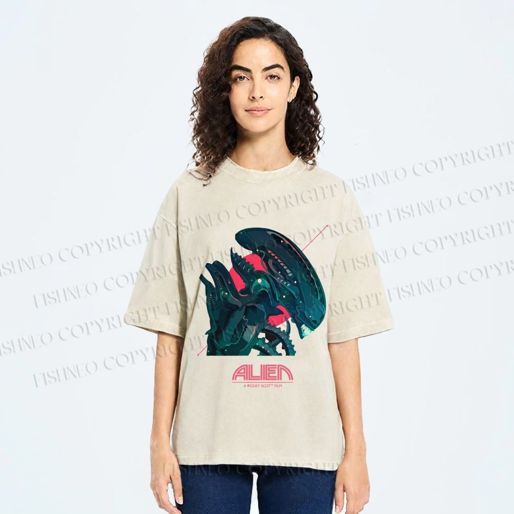 Unisex Alien Printed Washed Tee