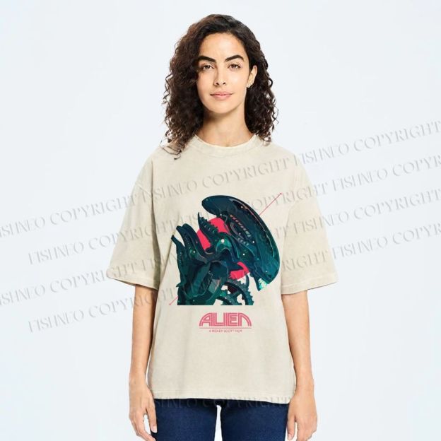 Unisex Alien Printed Washed Tee