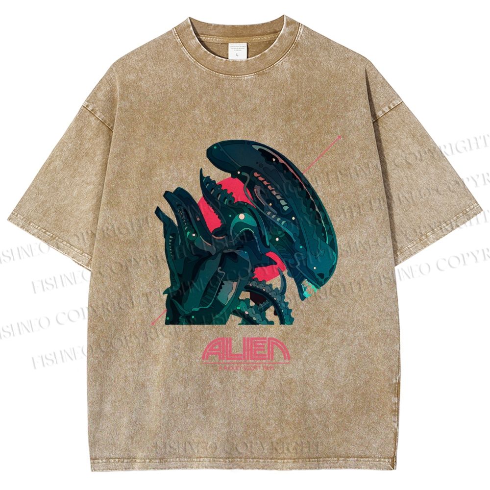 Unisex Alien Printed Washed Tee
