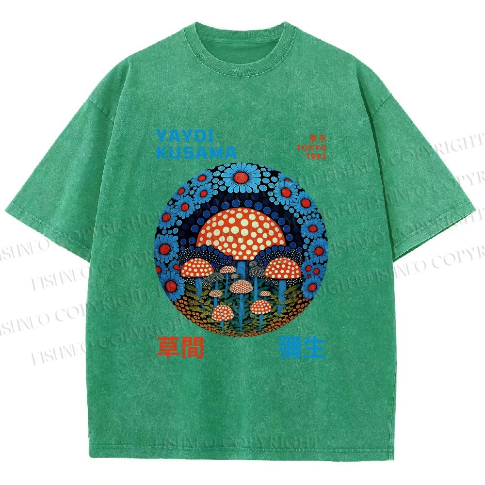 Unisex Yayoi Kusama Mushroom Printed Washed Tee