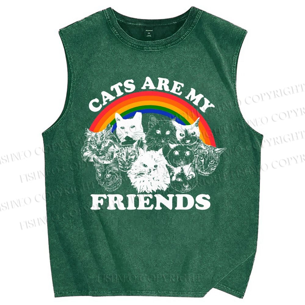 Unisex Cats Are My Friends Printed Washed Tank Top