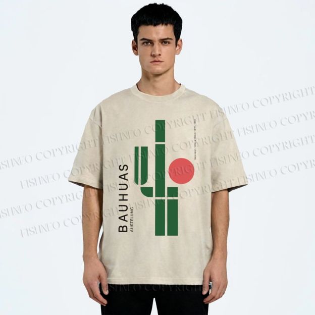 Unisex Mexican Bauhaus Cactus Printed Washed Tee