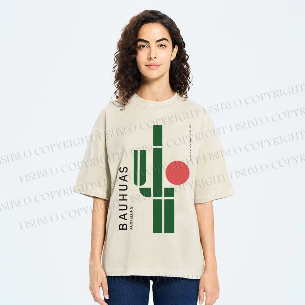 Unisex Mexican Bauhaus Cactus Printed Washed Tee