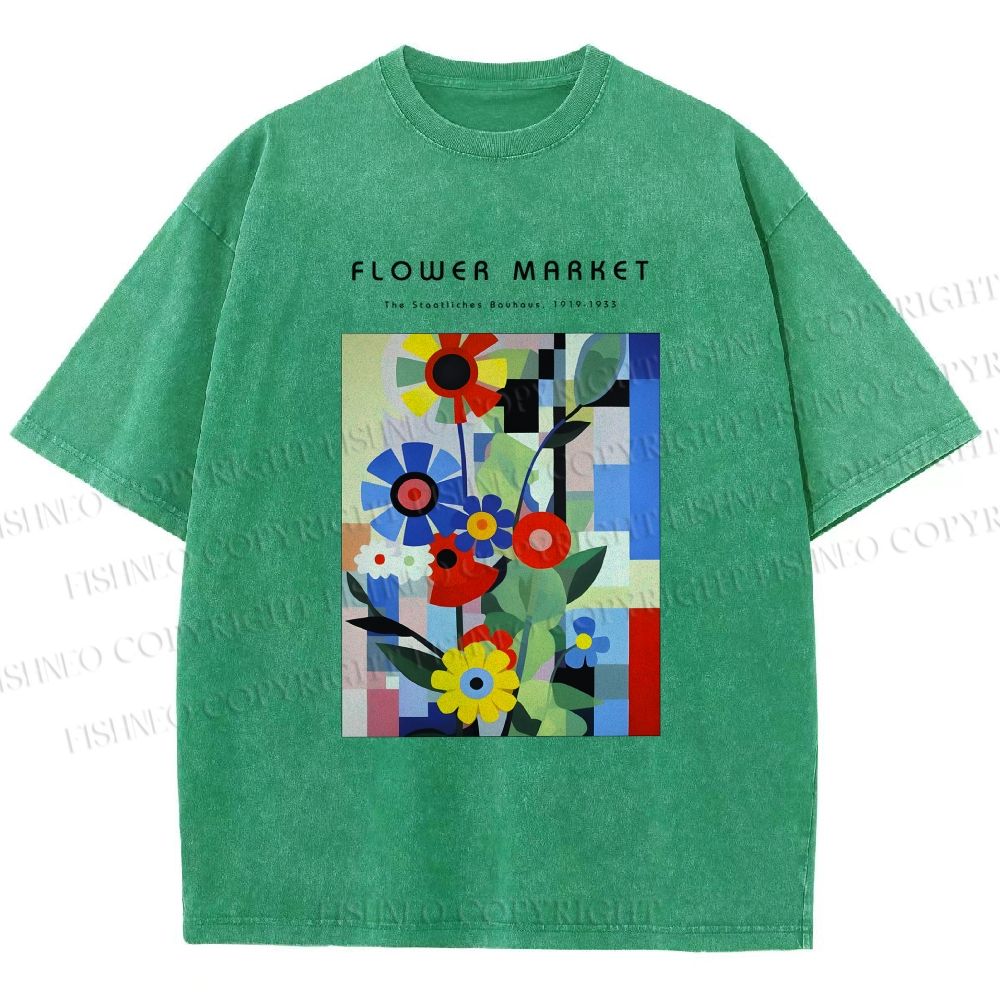Unisex Bauhaus Minimalist Abstract Flower Printed Washed Tee