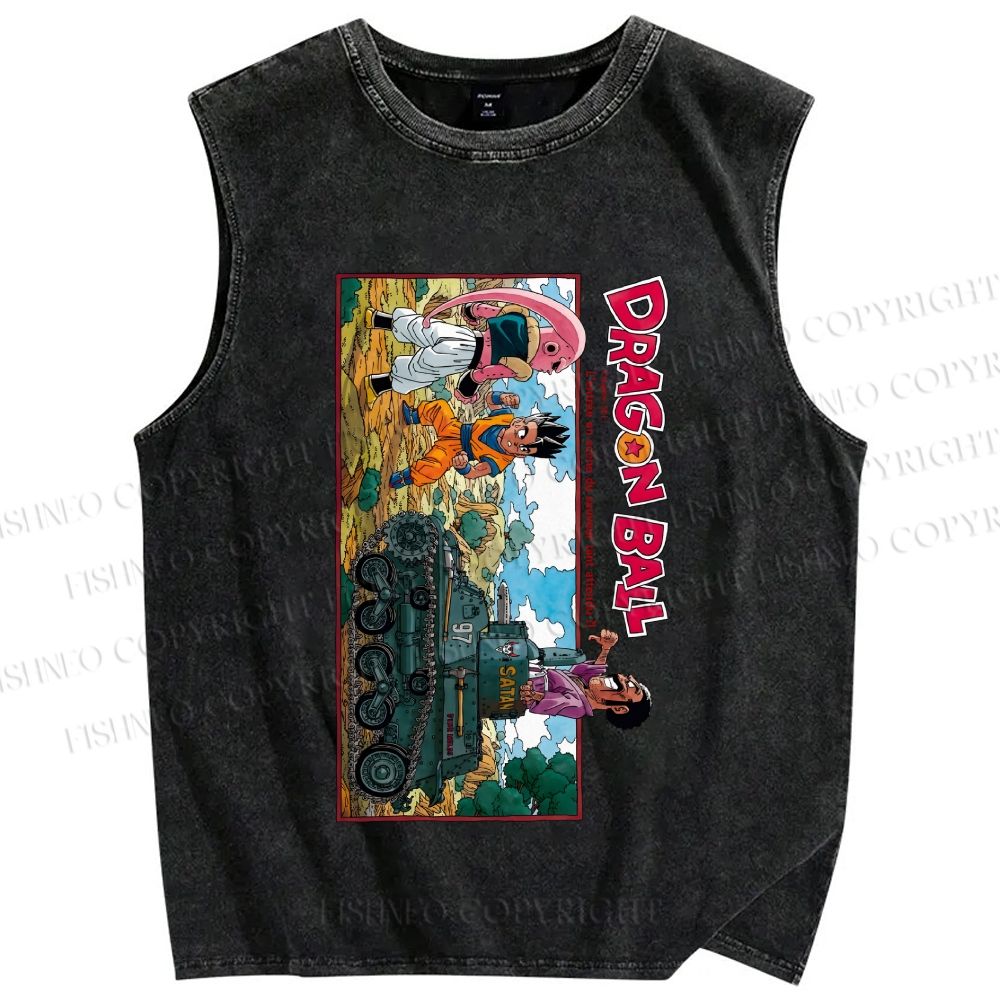 Unisex Dragon Ball Majin Buu vs Gohan and Mr. Satan Manga Printed Washed Tank Top
