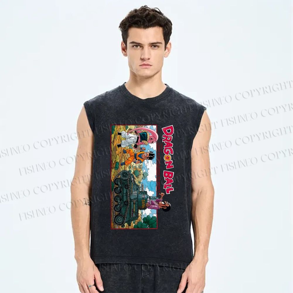 Unisex Dragon Ball Majin Buu vs Gohan and Mr. Satan Manga Printed Washed Tank Top