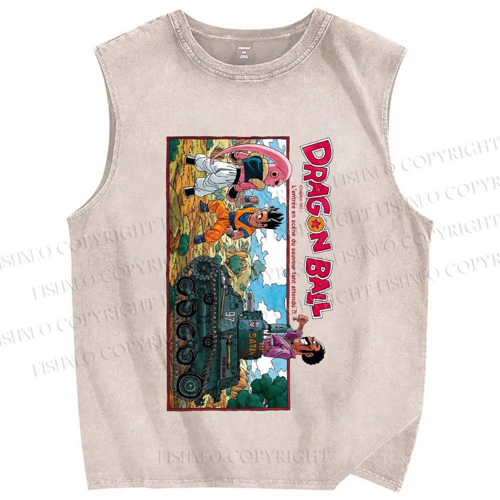 Unisex Dragon Ball Majin Buu vs Gohan and Mr. Satan Manga Printed Washed Tank Top