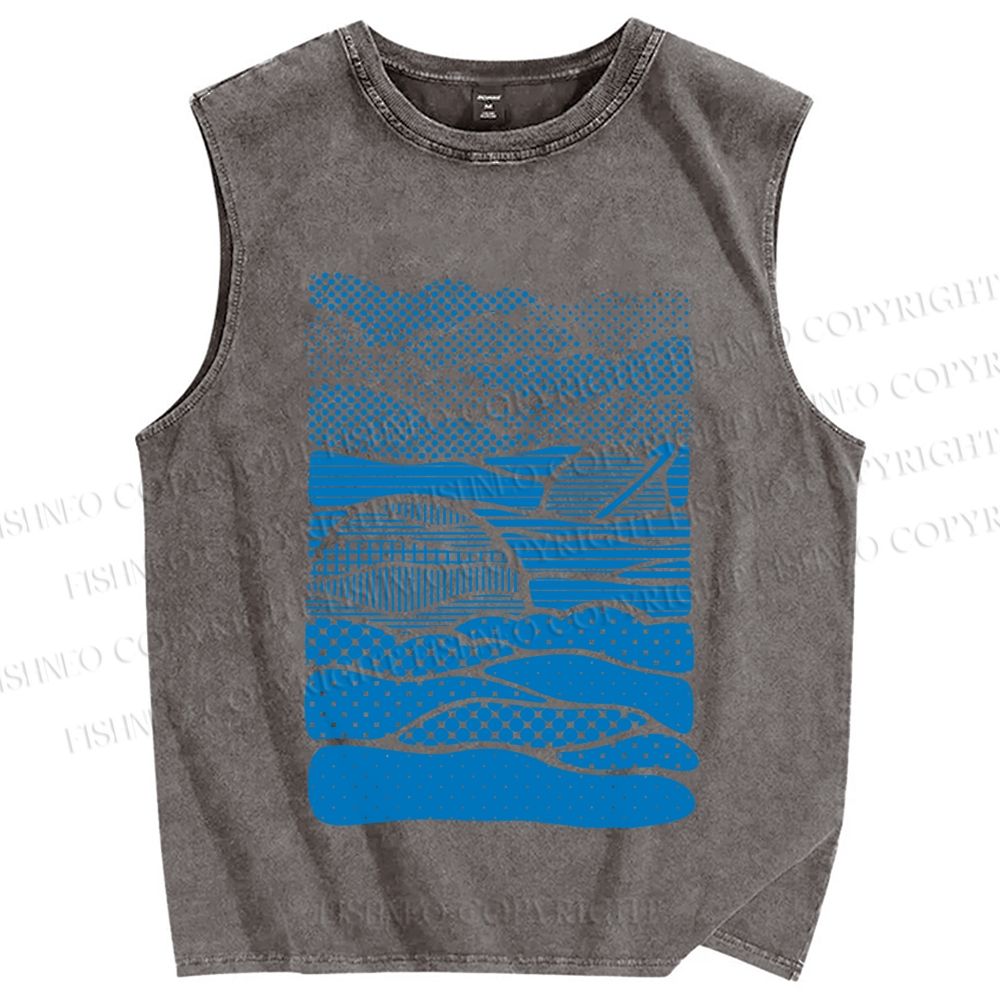 Unisex Blue Polka Dots Wave Printed Washed Tank Top