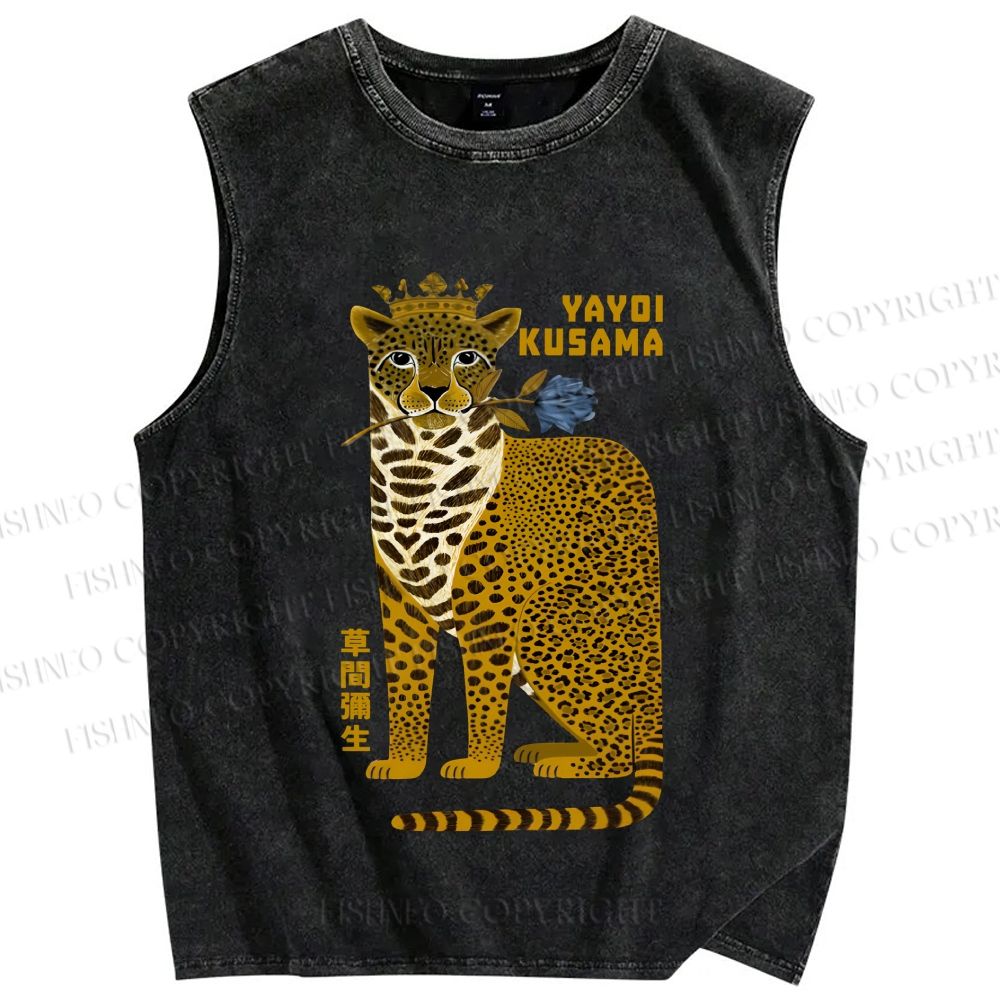 Unisex Yayoi Kusama Panther Printed Washed Tank Top