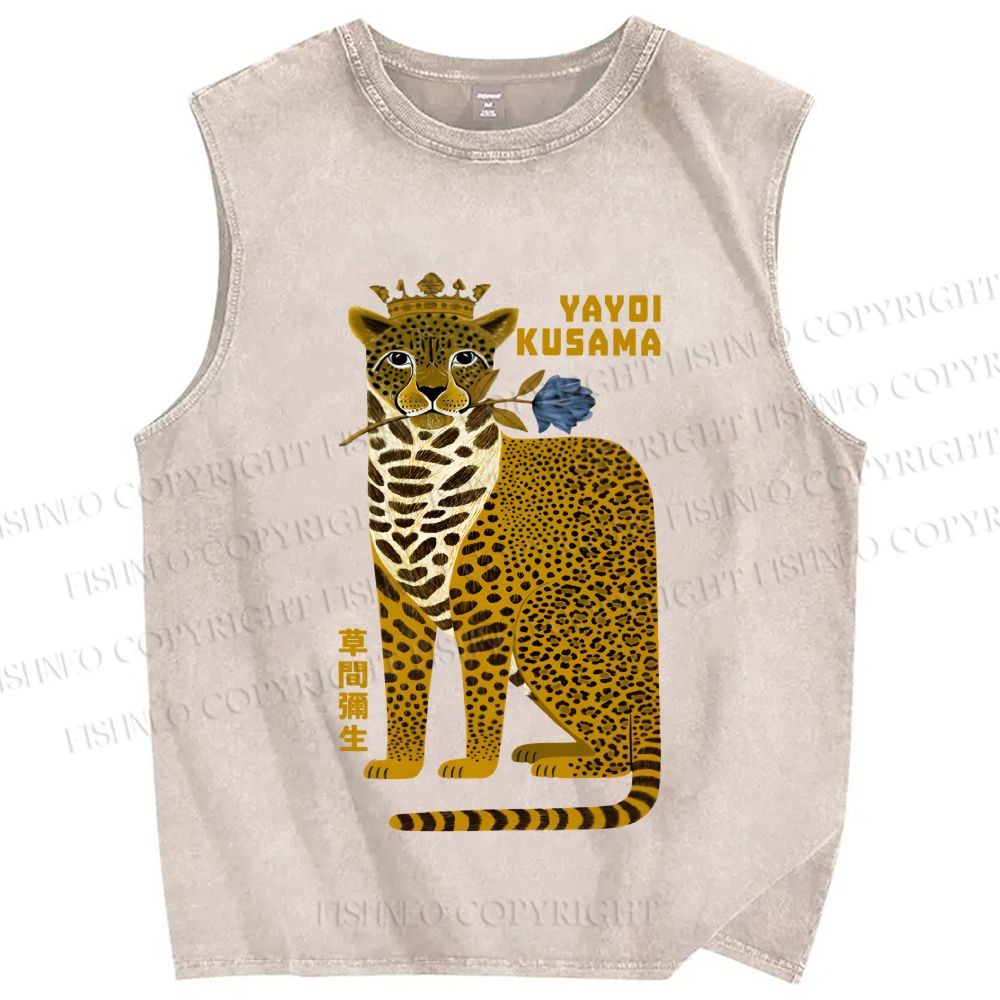 Unisex Yayoi Kusama Panther Printed Washed Tank Top