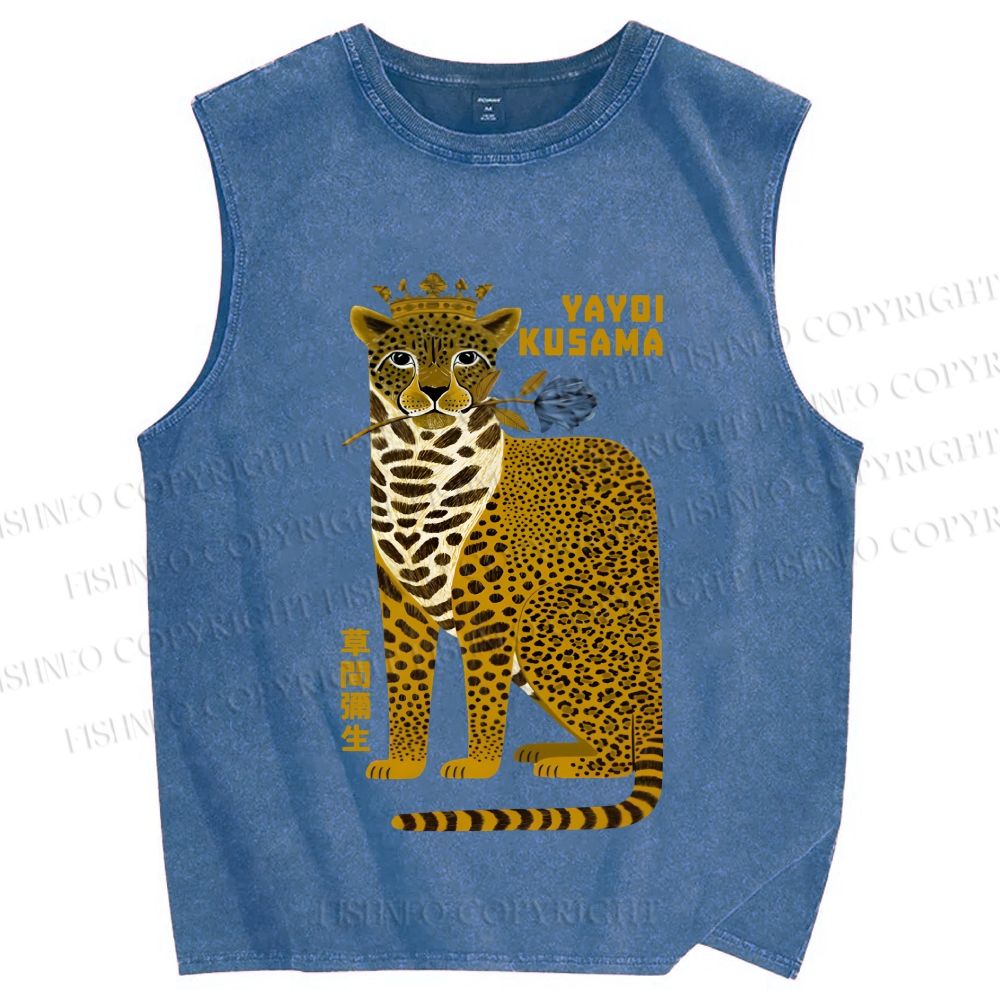 Unisex Yayoi Kusama Panther Printed Washed Tank Top