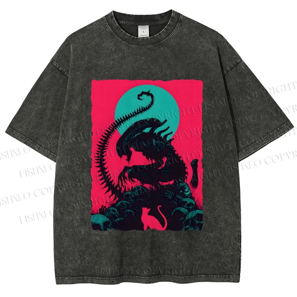 Unisex Alien Printed Washed Tee